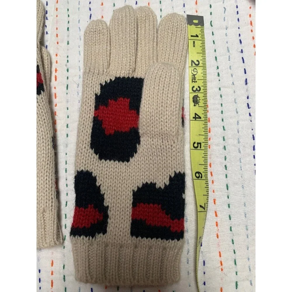 Pepe Jeans Rascals Gloves Ivory Red Black Knitted Ribbed Trim Hand Warmer Winter